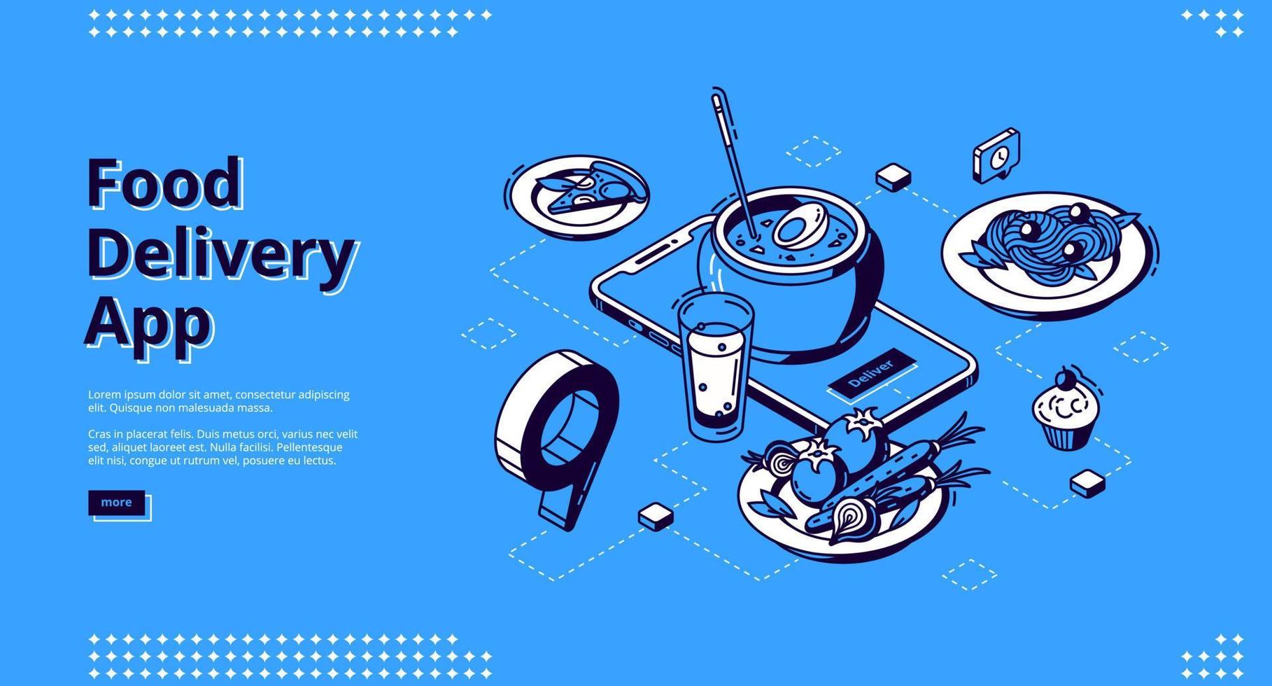 Food delivery app isometric landing page banner vector