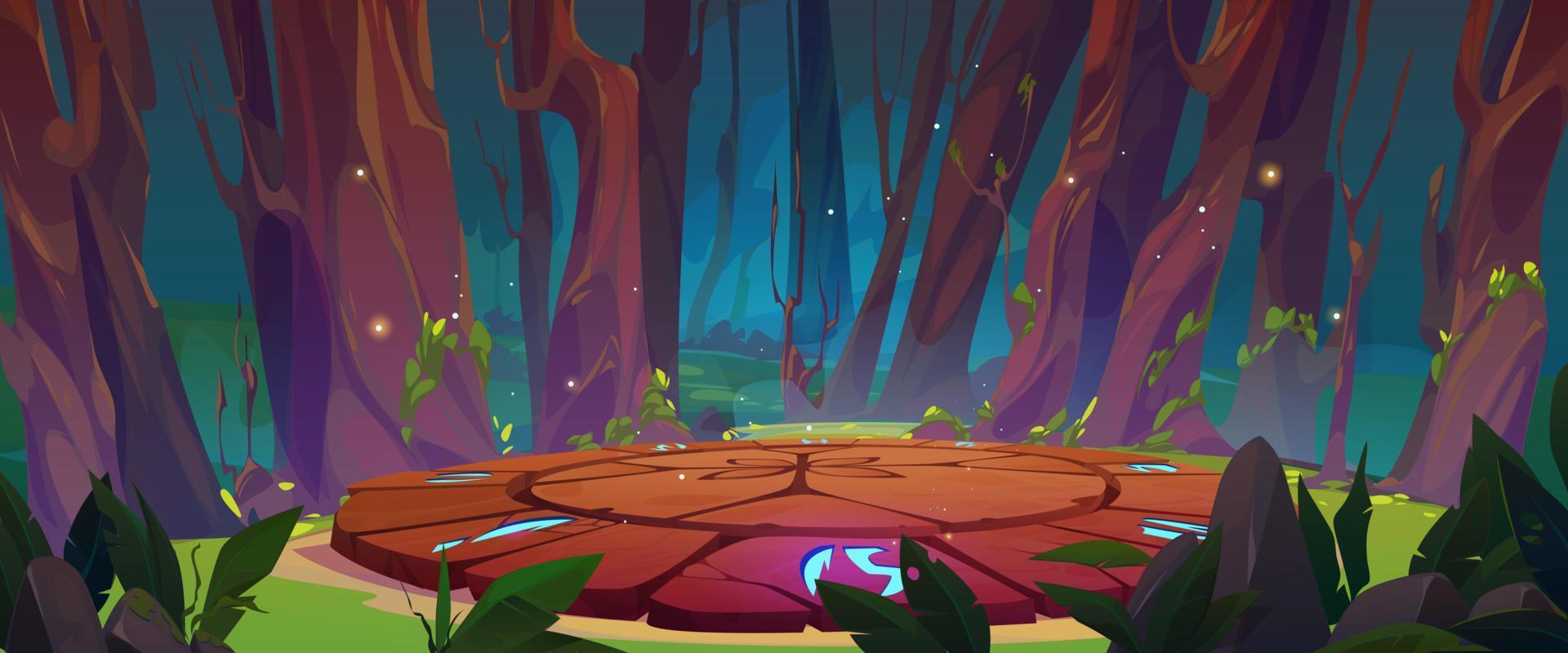 dibujos animados juego plataforma en antiguo bosque vector