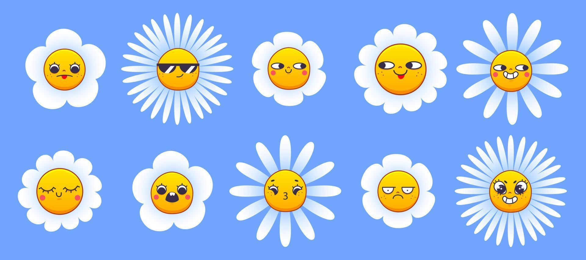 Chamomile flower character cute face vector icon