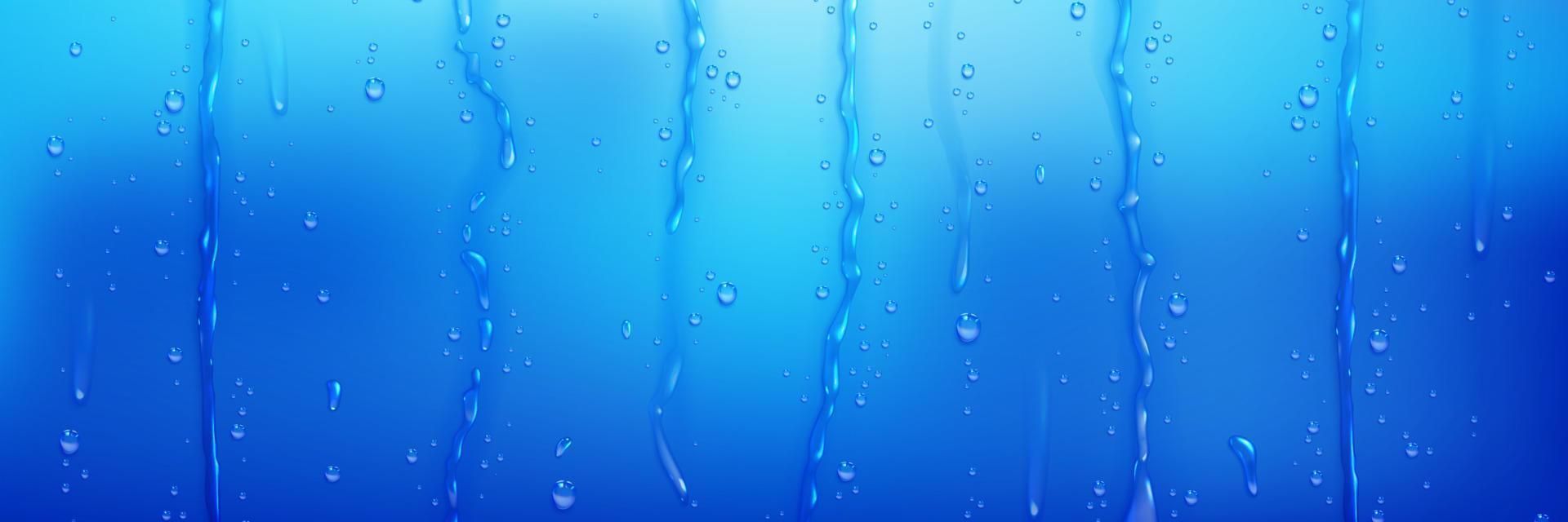 Water droplets and streams on blue surface vector