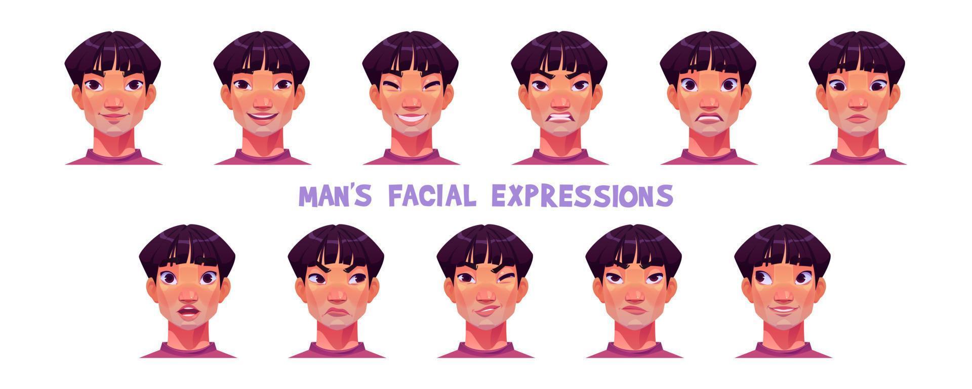 Asian man face, japanese or chinese character vector