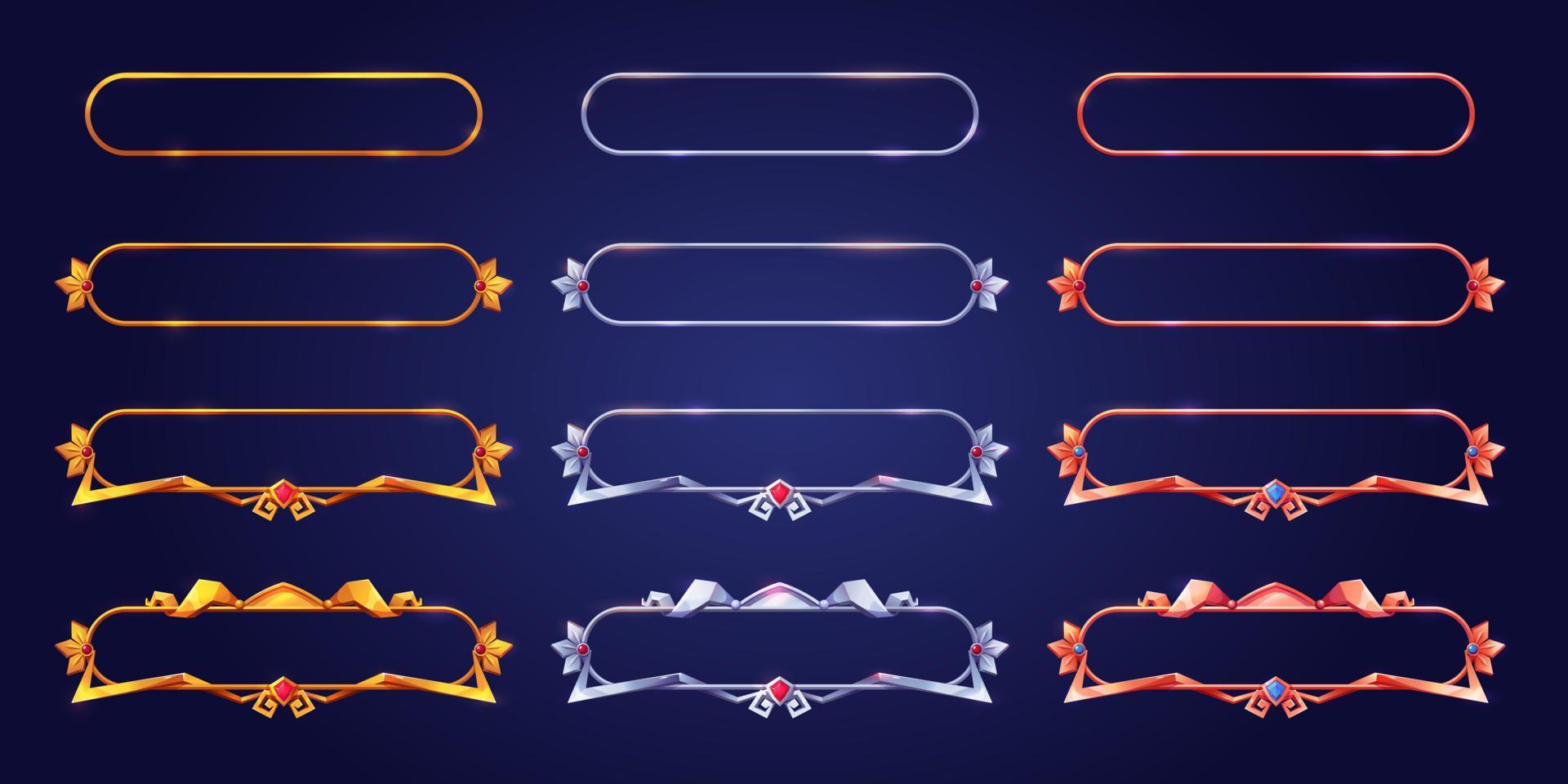 Cartoon set of medieval frames for game ui design vector