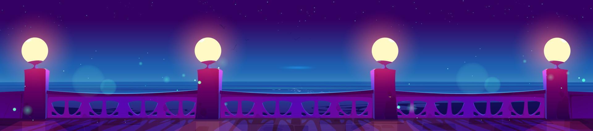 Night sea front view on terrace cartoon background vector