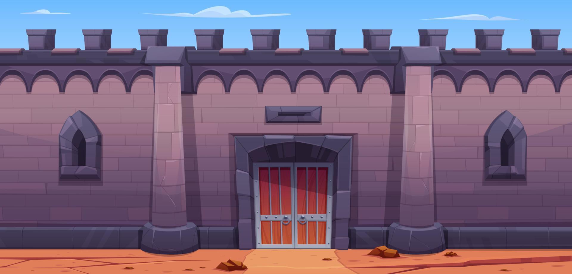 Medieval castle wall with gate vector background