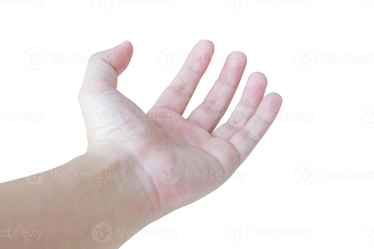 hombre abierto mano gesto participación alguna cosa aislado en blanco antecedentes foto