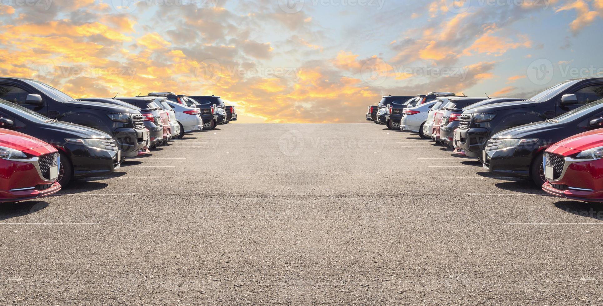 Lot of used car for sales in stock with sky and clouds photo