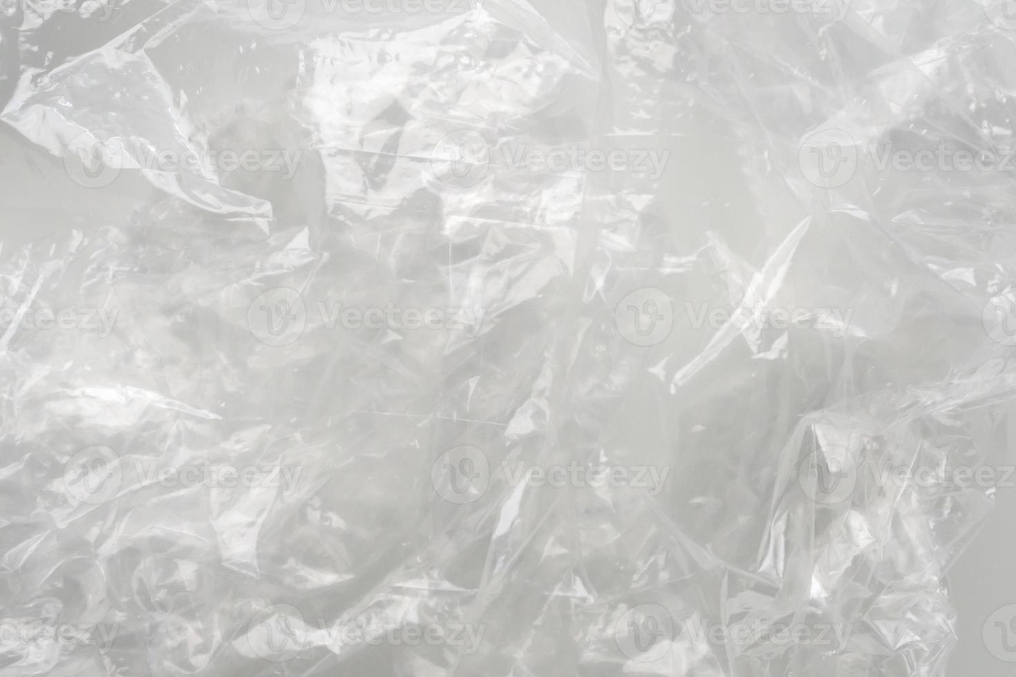 transparent plastic bag texture on white background photo