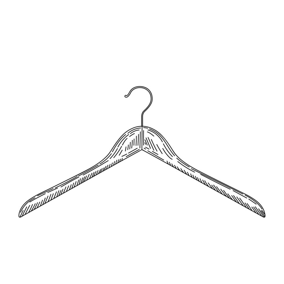 Wooden coat hanger in vintage engraved style. Sketch of coat hanger. vector
