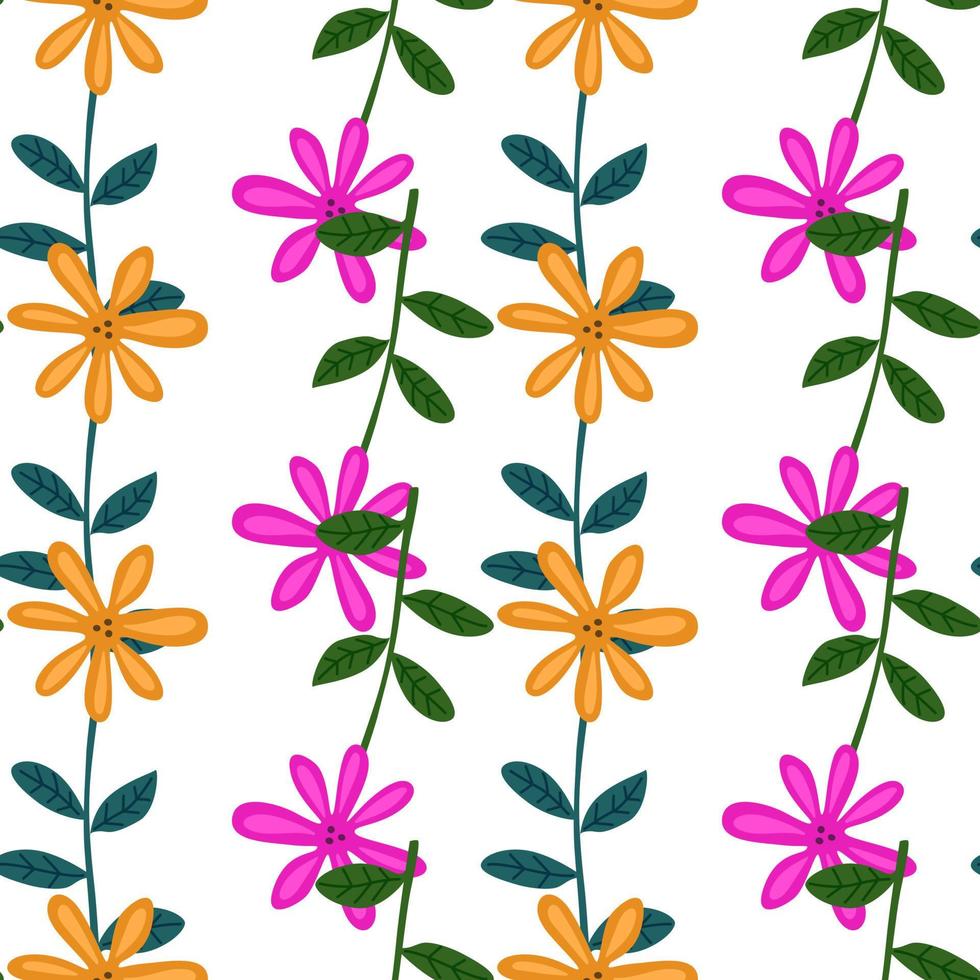 Cute flower seamless pattern. Naive art style. Hand drawn floral endless background. vector