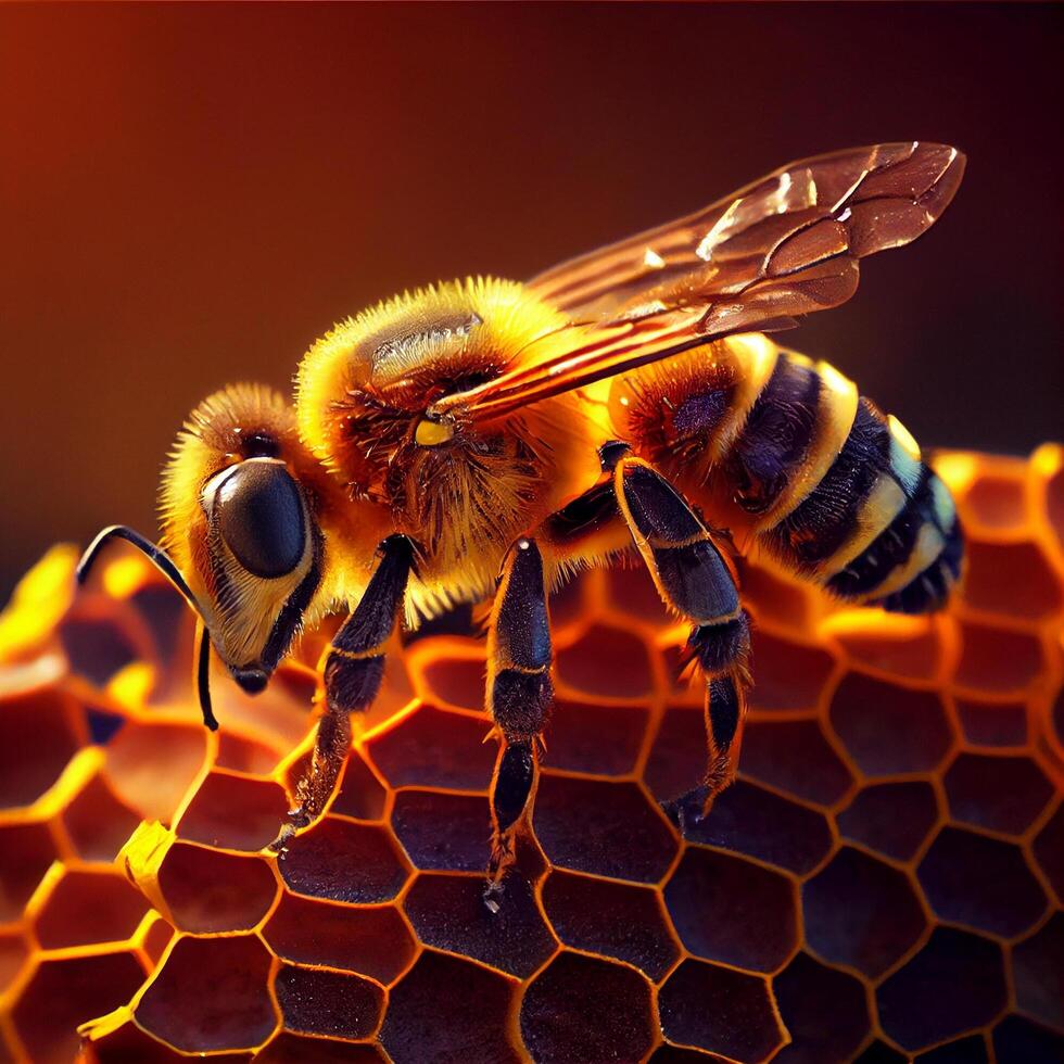 miel abeja mosca en el jardín con flor y néctar ai generativo foto