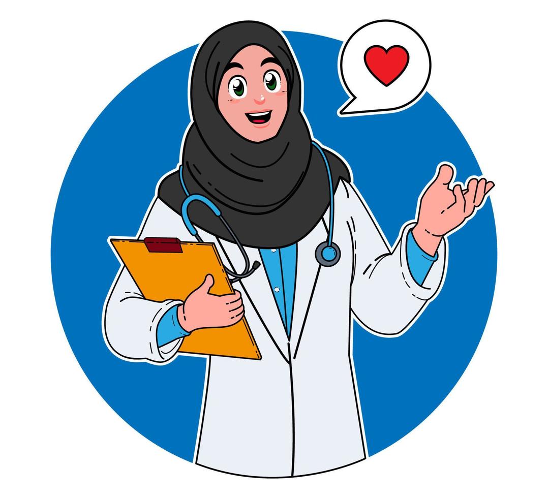 a Saudi Arabian female doctor provides services to patients vector