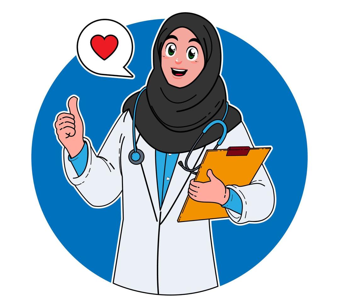 a Saudi Arabian female doctor provides services to patients vector