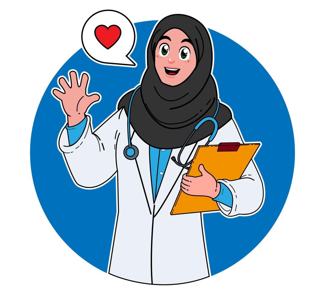 a Saudi Arabian female doctor provides services to patients vector