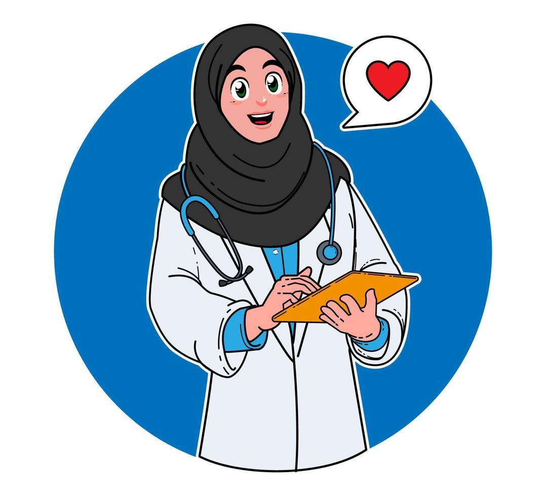 a Saudi Arabian female doctor provides services to patients vector