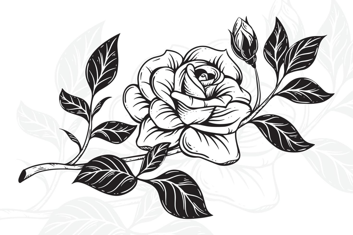 Clásico hermosa flores Rosa elementos flores ramo de flores vástago para tatuaje mano dibujado estilo vector