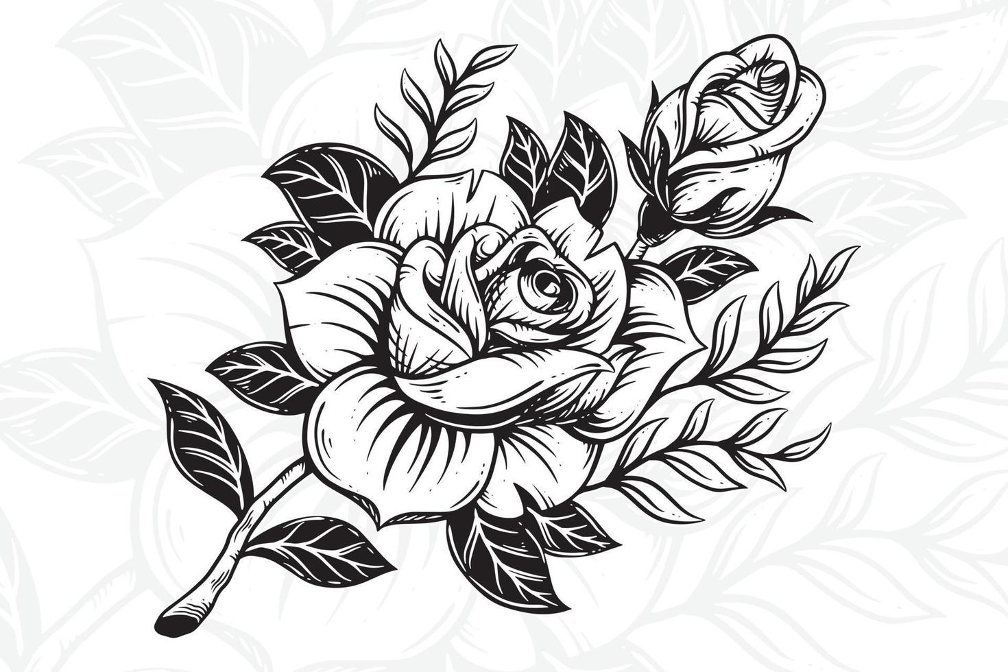 Clásico hermosa flores Rosa elementos flores ramo de flores vástago para tatuaje mano dibujado estilo vector