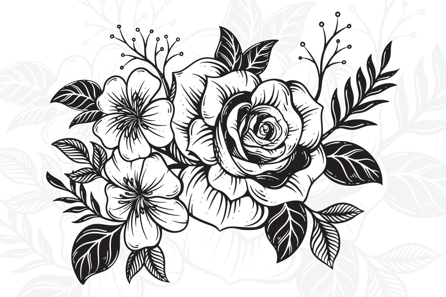 Vintage beautiful flowers Rose elements Flowers bouquet stem for tattoo hand drawn style vector