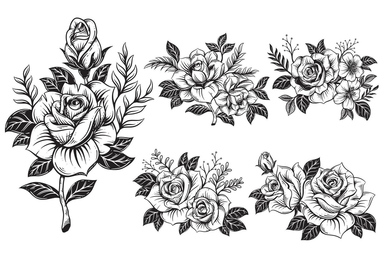 Clásico hermosa flores Rosa elementos flores ramo de flores vástago para tatuaje mano dibujado estilo vector