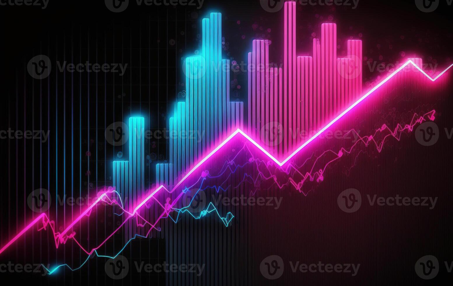 , stock market chart lines, financial graph on technology in blue and pink neon colors, financial meltdown. Technology concept, trading market concept. photo