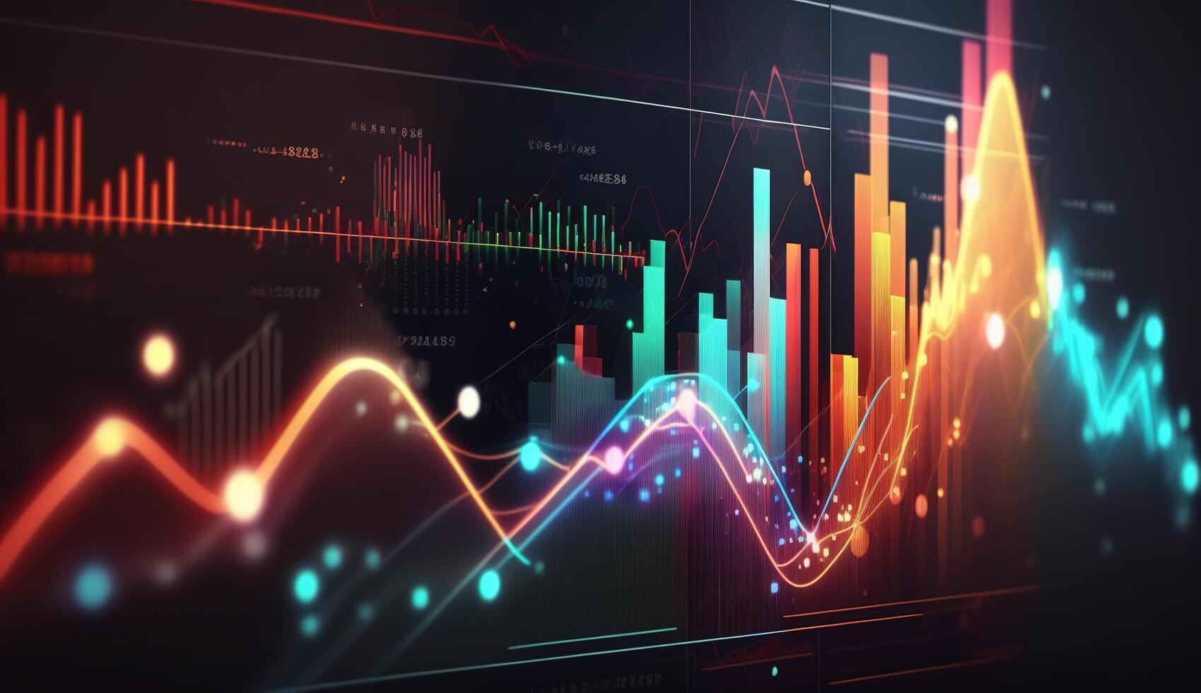 generativo ai, valores mercado gráfico líneas, financiero grafico en tecnología resumen antecedentes representar financiero crisis, financiero fusión de un reactor. tecnología concepto, comercio mercado concepto. foto