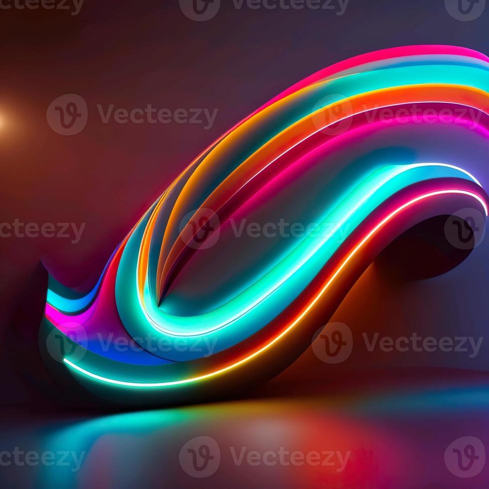 Neon colored waves on a dark background abstract glowing spectrum lines psychedelic aesthetic 3d rendering ai photo