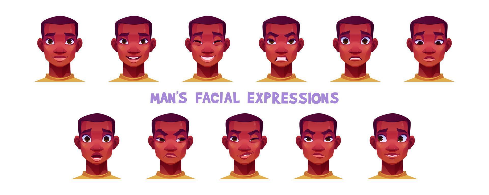 africano americano hombre facial expresiones vector