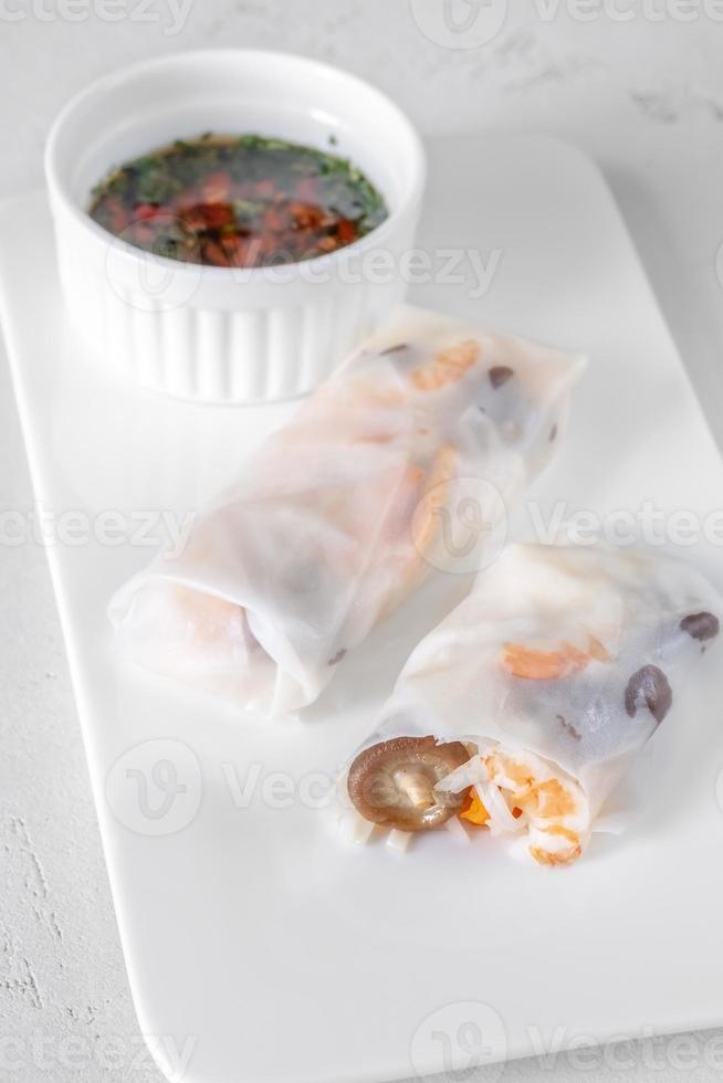 Prawn shiitake rice paper rolls photo