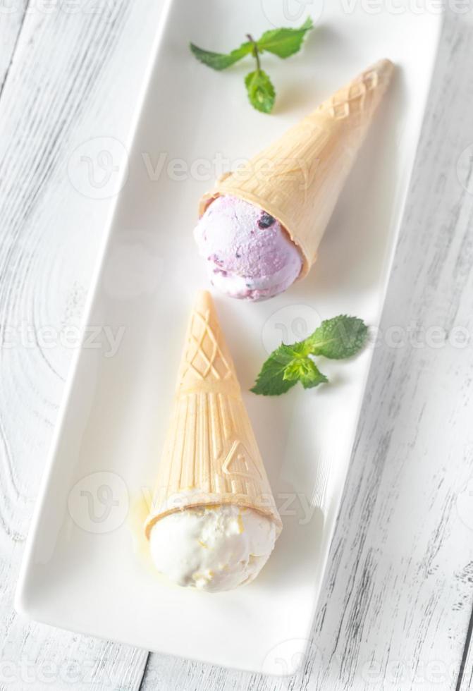 Two ice cream cones photo