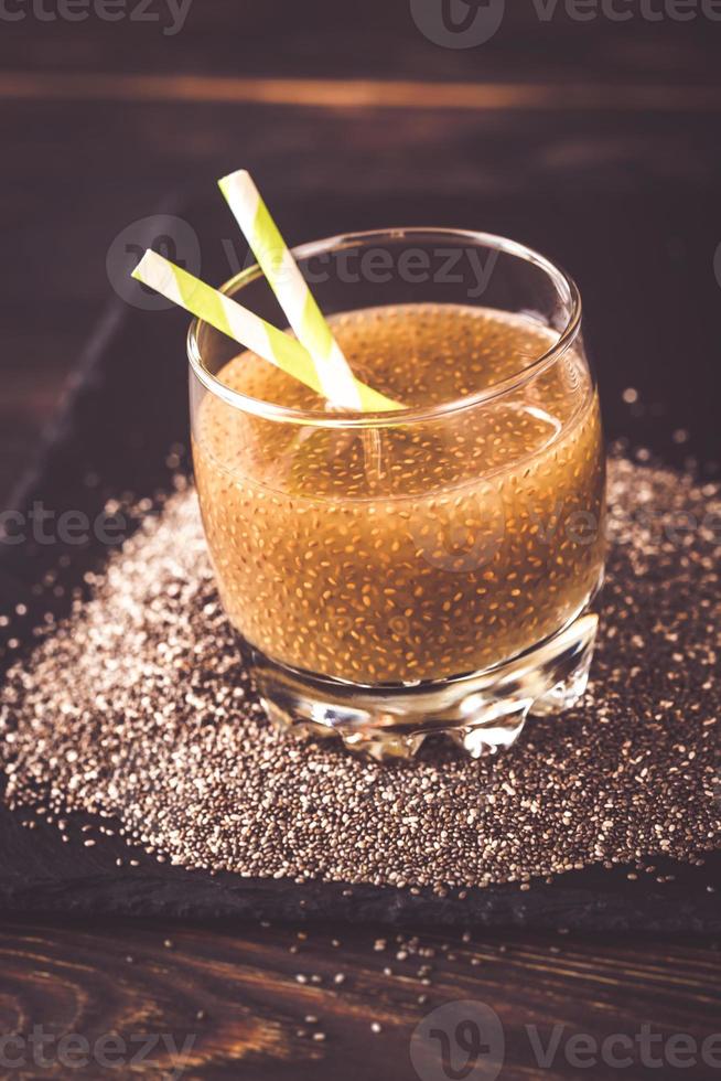 Glass of juice with chia seeds photo
