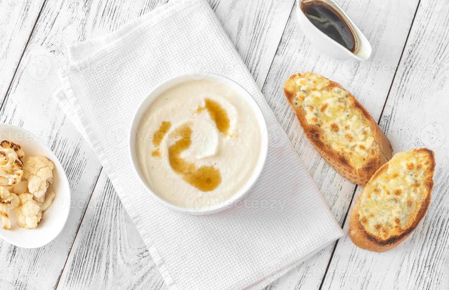 Cauliflower soup flat lay photo