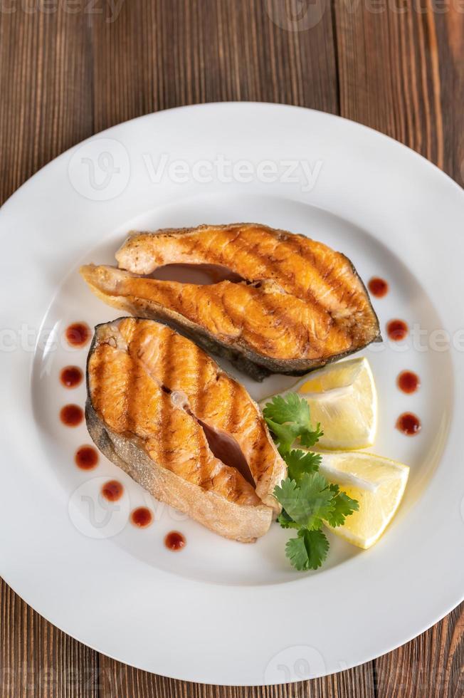 Grilled steaks of Arctic char photo