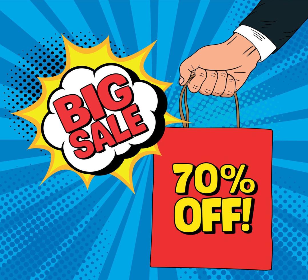 Big sale 70 off discount banner in pop art style design vector