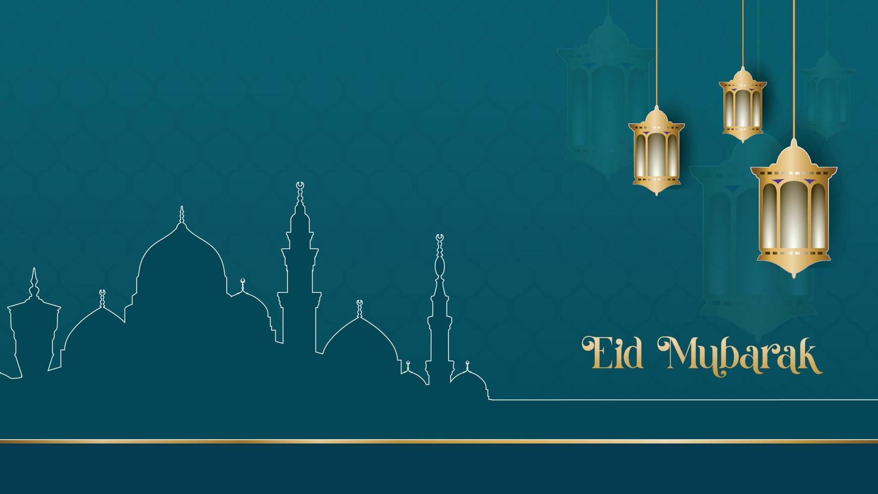 Eid Mubarak. Islamic Background illustration. Eid Mubarak banner. Greeting Card Design for Muslim Community Festival. Mosque silhouette vector illustration. Eid Mubarak design image.