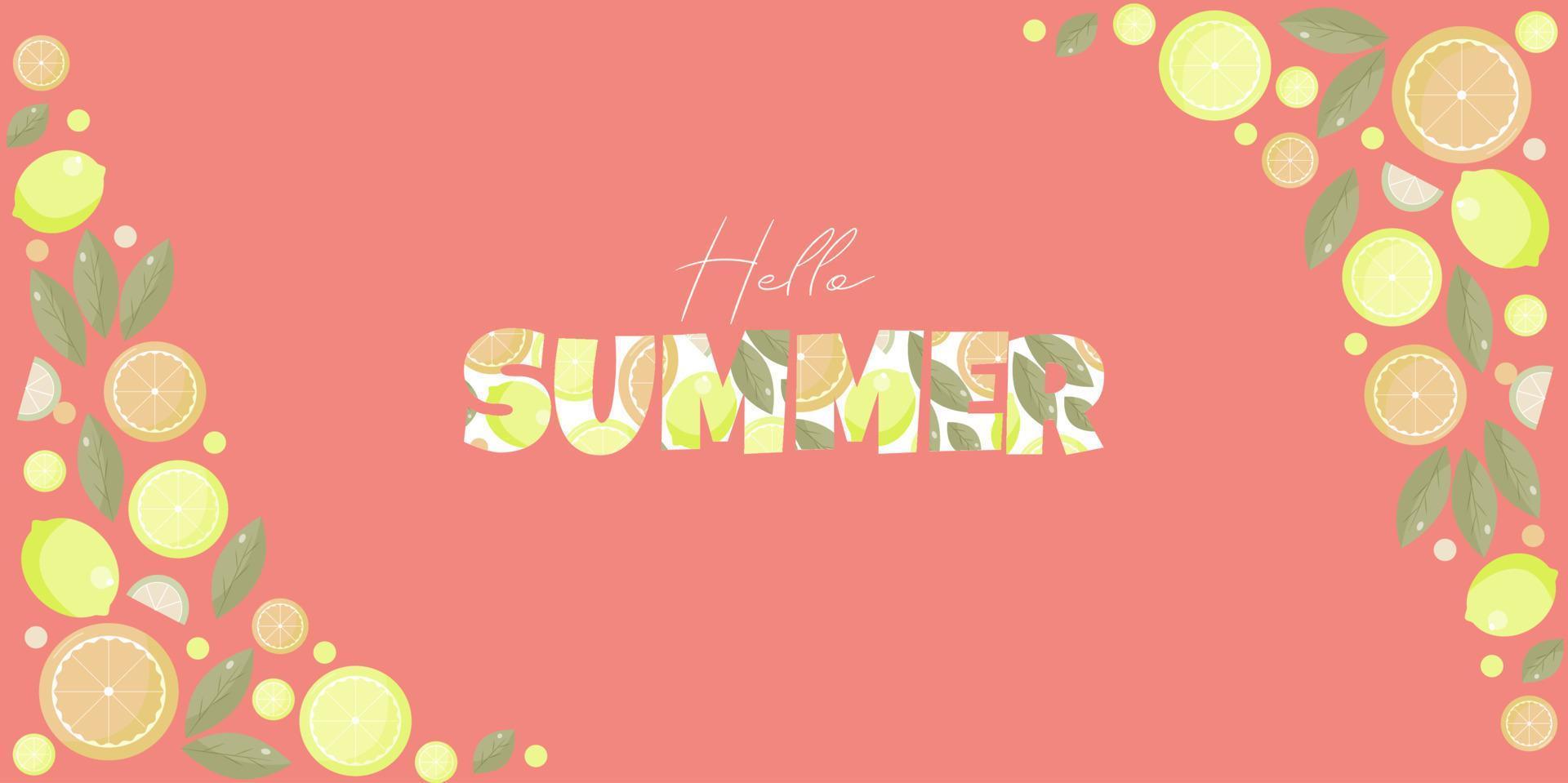 vector summer banner with oranges and lemons