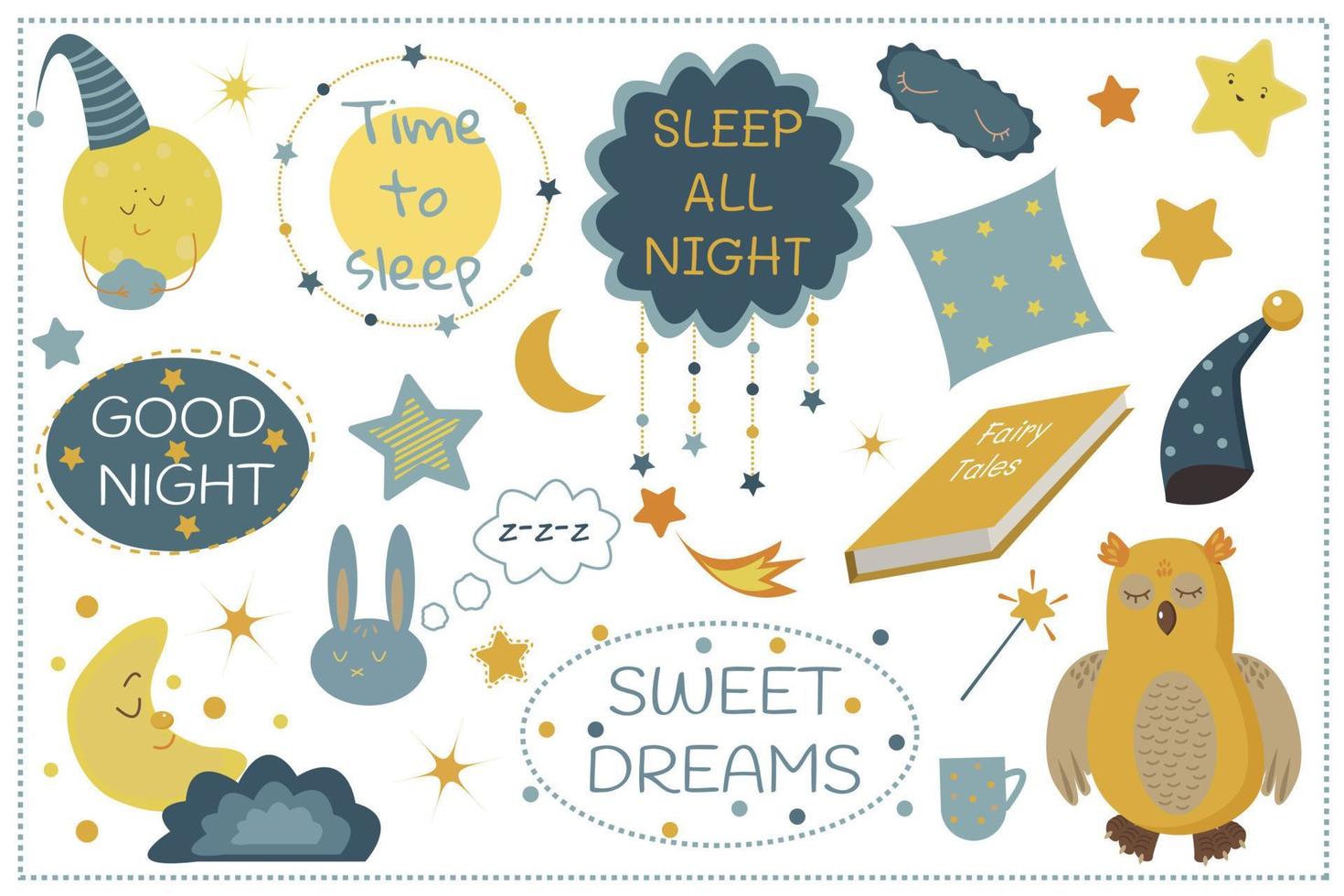 vector  baby set for a sleep with cute elements and frames