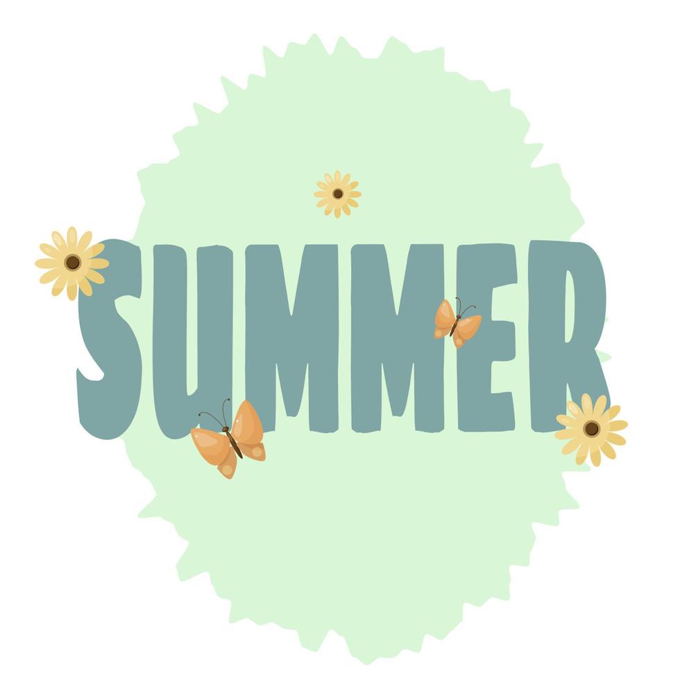 vector word summer with flowers and butterflies