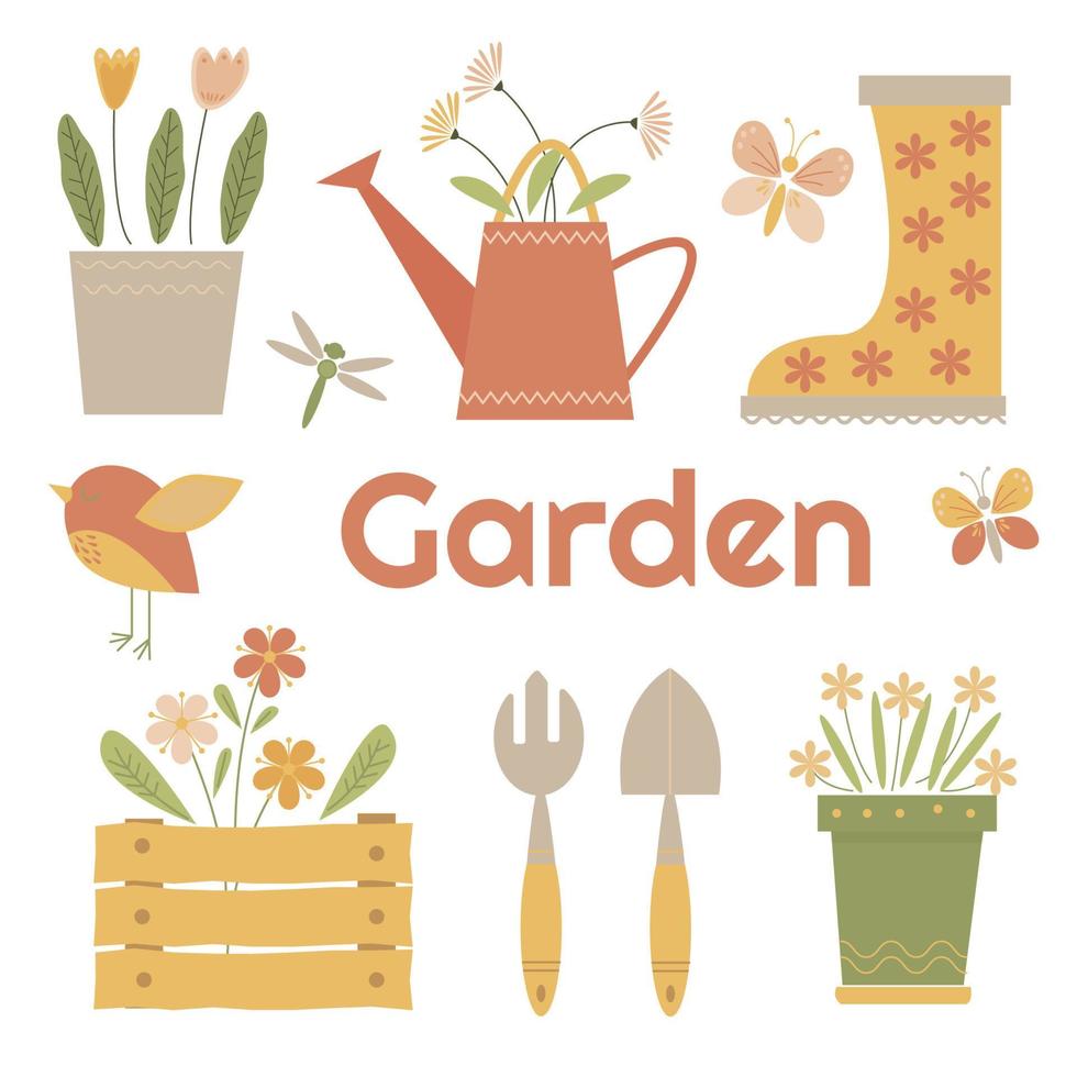 vector garden set with cute color elements