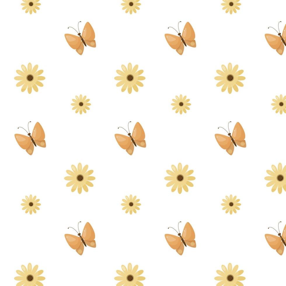 vector summer garden pattern with pretty flowers and butterflies