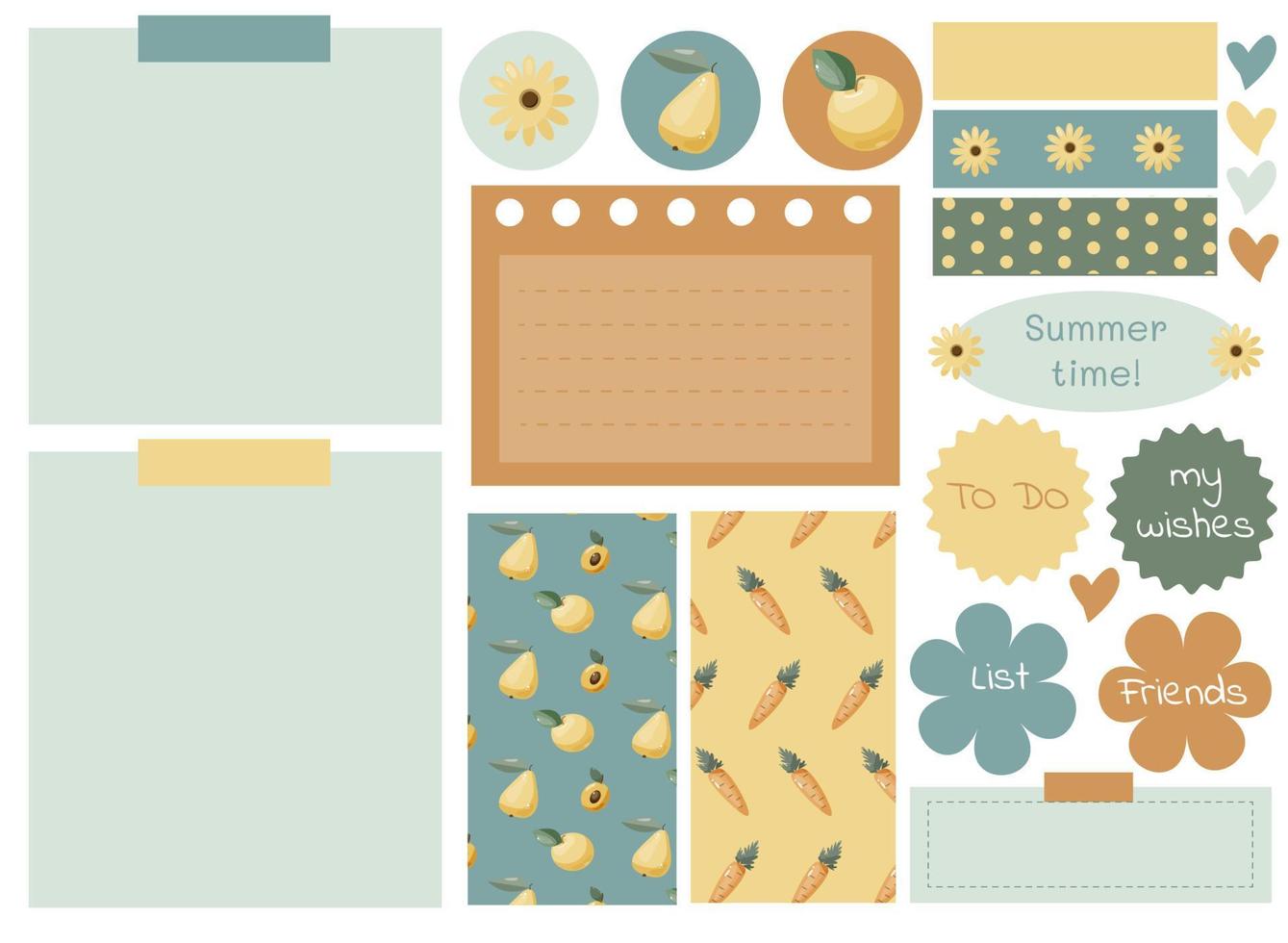 vector verano conjunto con marcos y pegatinas para notas y diseño tu planes
