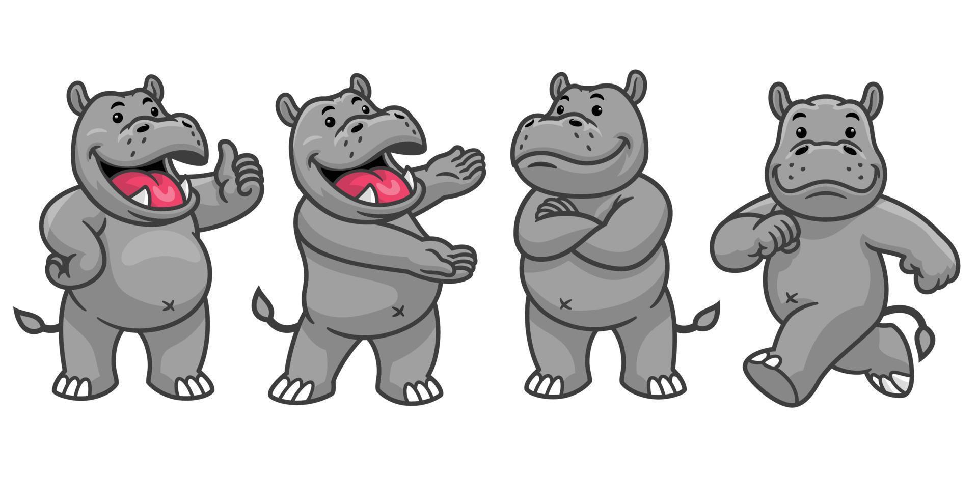 set cartoon character of funny hippo vector