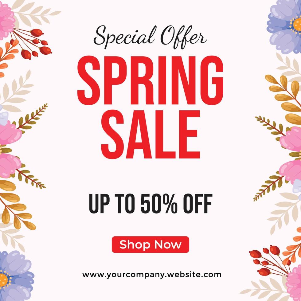 primavera rebaja especial oferta con flores y hoja modelo diseño vector