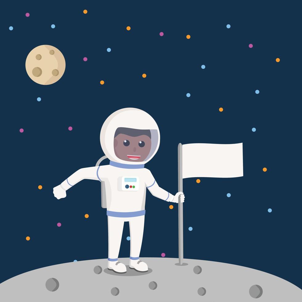 Spaceman african holding flag design character on white background vector