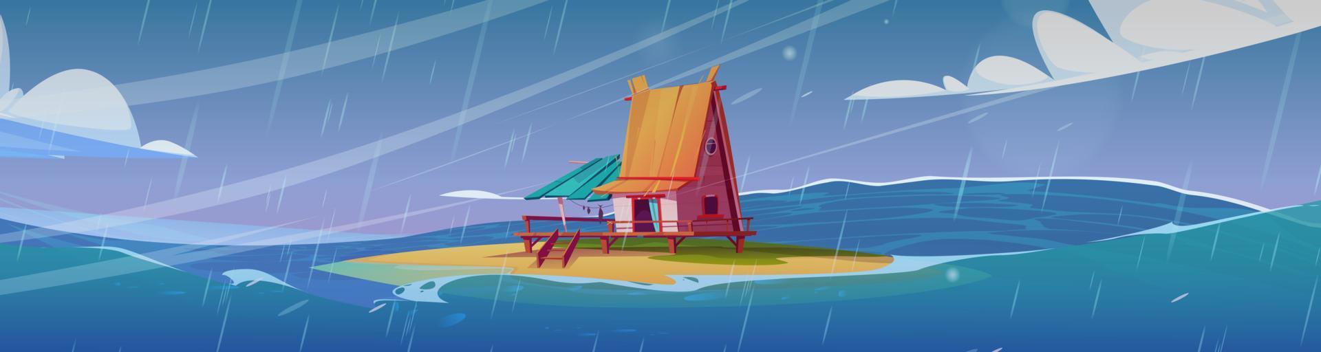 Storm with rain in sea with island vector