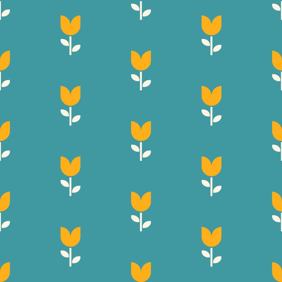 Pattern with abstract geometric yellow tulip and turquoise background in bauhaus style vector