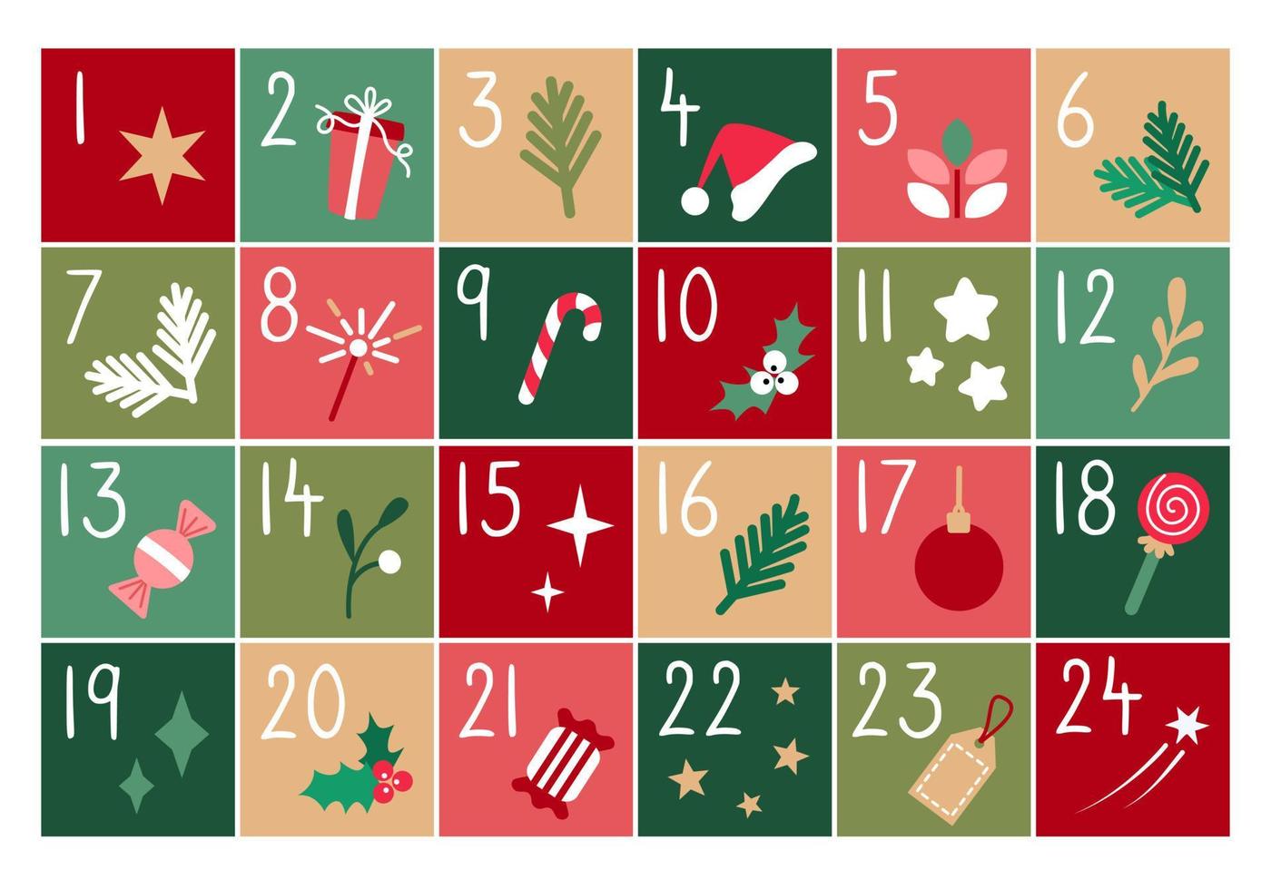 Christmas advent calendar with hand drawn elements vector