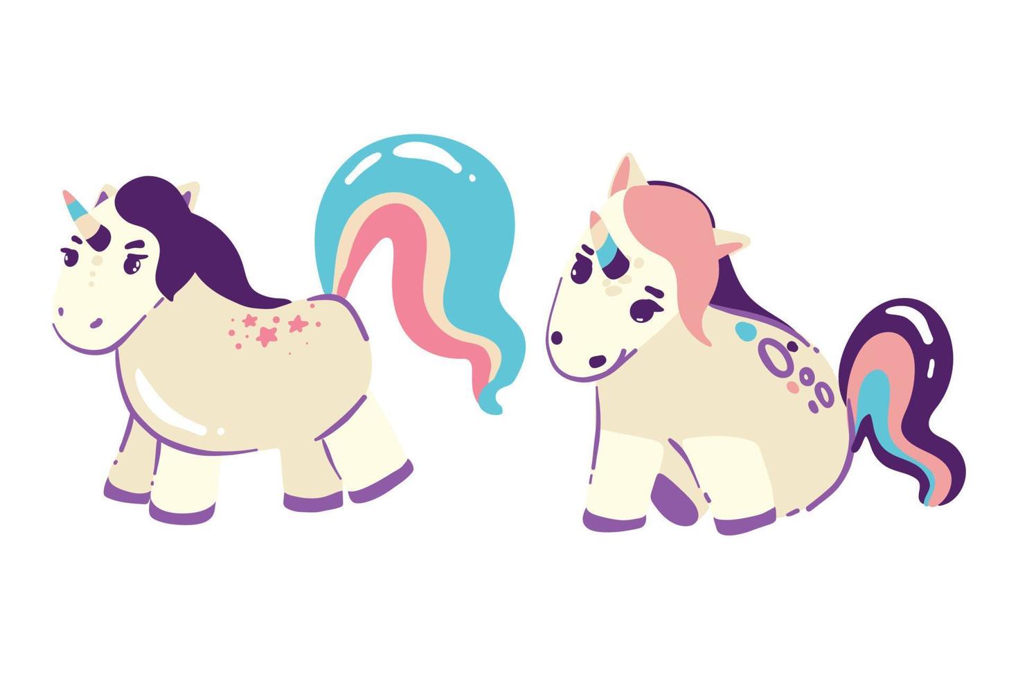 Set of Cute Cartoon Unicorns isolated on a white background. vector