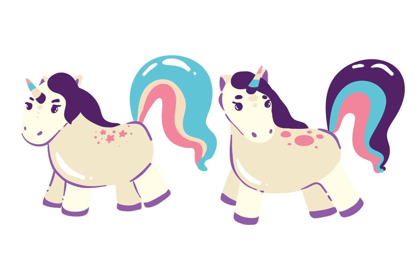 Set of Cute Cartoon Unicorns isolated on a white background vector
