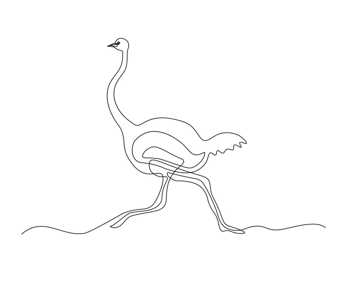 abstract Running ostrich Continuous One Line Drawing vector