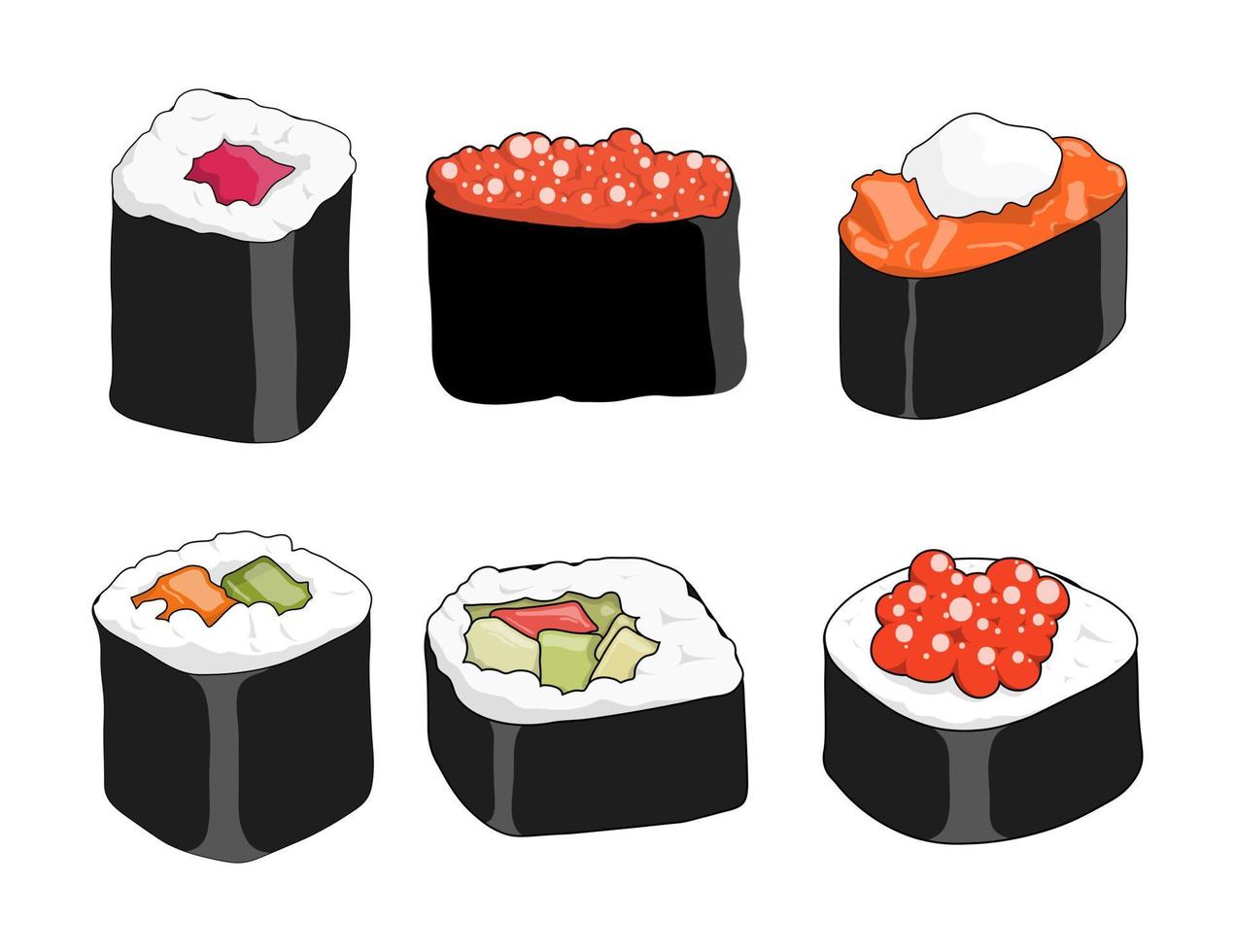 Sushi. vector ilustración.conjunto de elementos en un blanco antecedentes