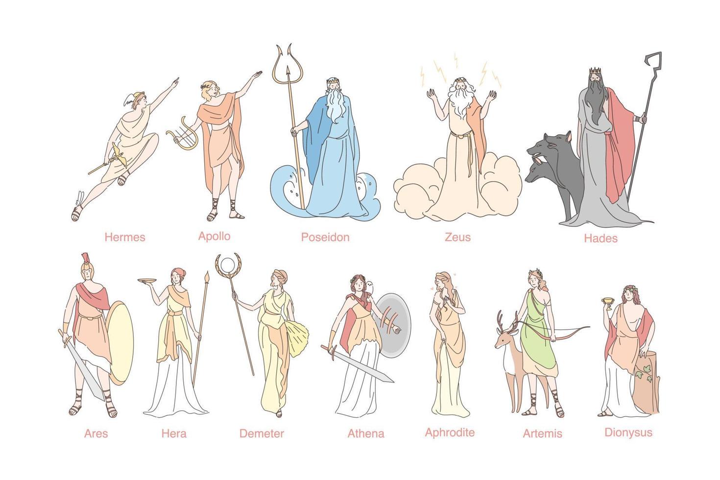 Ancient greek gods set concept vector